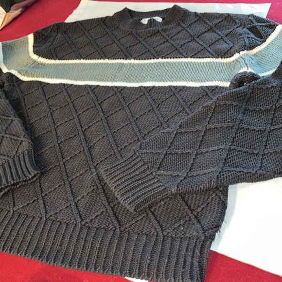 Y2K Gray Cable Knit white chest stripes SWEATER TROY LEE men XL Acrylic Vintage - Picture 11 of 13